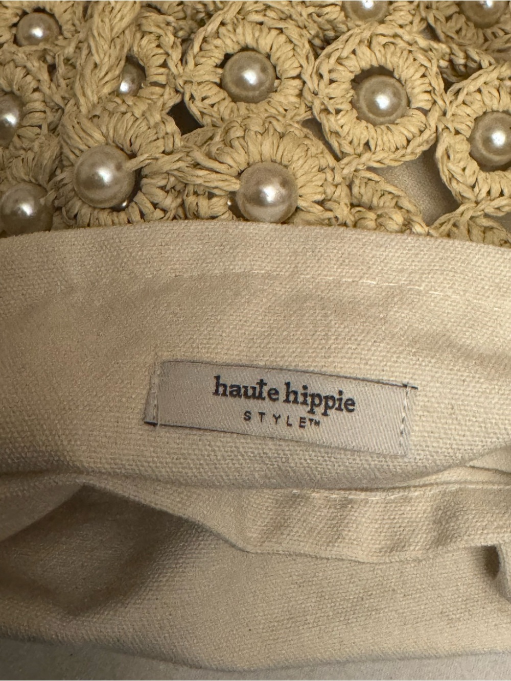Haute Hippie Crochet Pearl-Embellished Tote in Beige - Picture 2 of 3